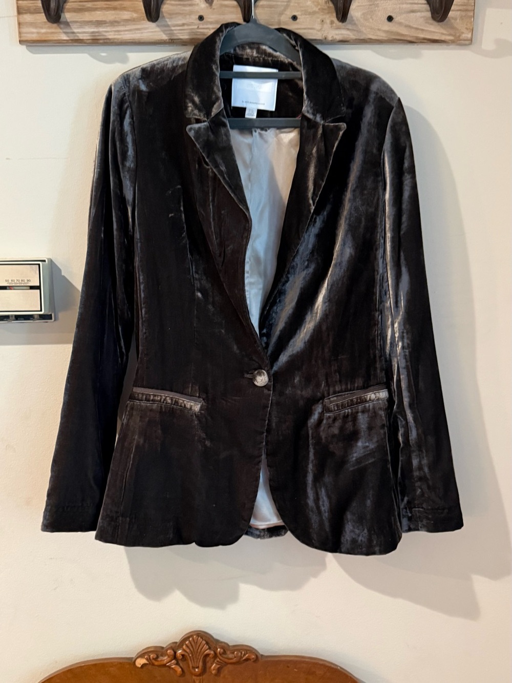Anthropologie Velvet Blazer Jacket in Dark Brown